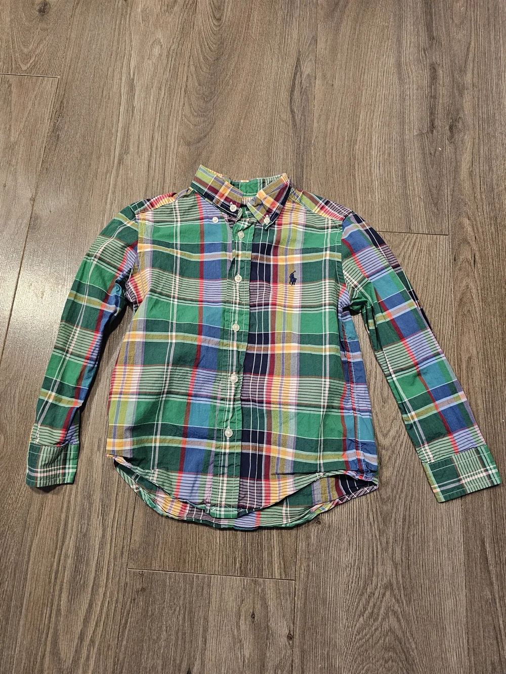 Ralph Lauren Multi-Color Green Plaid Button-Down Shirt- Boys Size 5